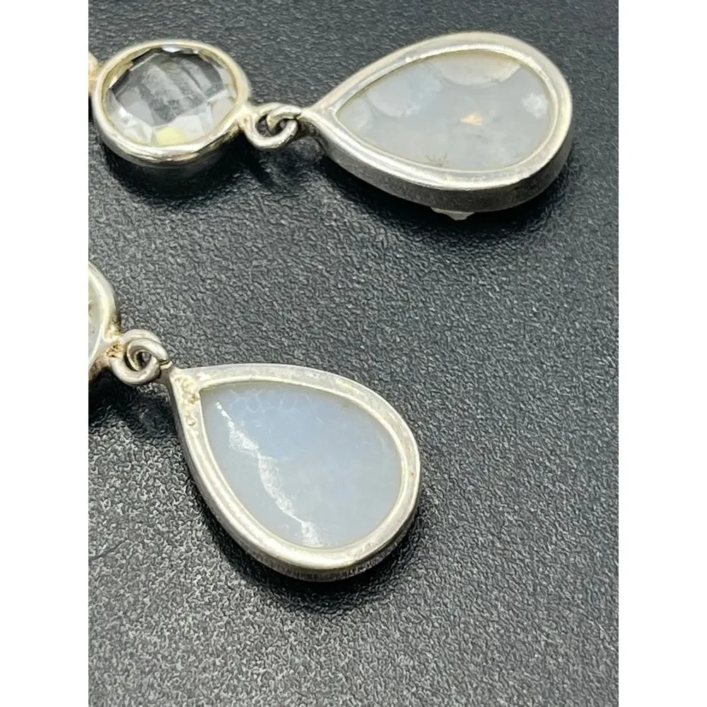 Vintage Sterling Silver 925 Titanium Druzy Clear‎ Rock Quartz Dangle Earrings